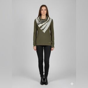 Desigual Olive and Gray Women's Cowl Neck Distressed Sweater